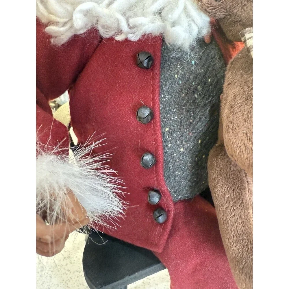 Santa Sitting In Wooden Chair Teddy Bear And Bag Decor Figurine 15